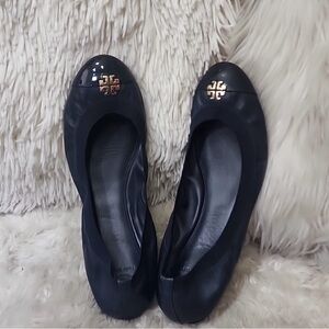 Tory Burch Black Patent Toe Flats